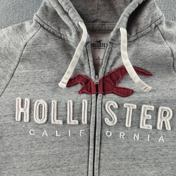 Hollister Hoodie Large Gray Full Zip California Logo Sweatshirt Fleece Y2K Style - Picture 2 of 10